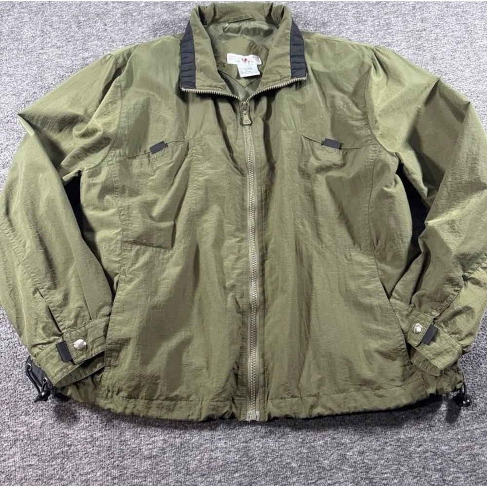 Stunt Sports Mens XL Nylon Windbreaker Jacket Olive Green Full Zip RN96764